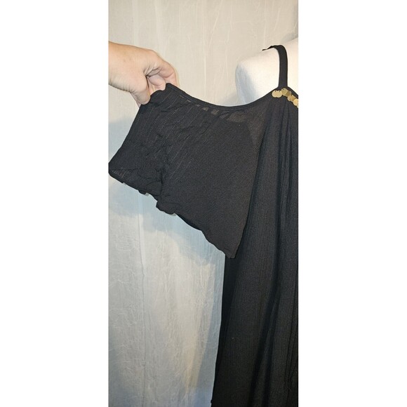 NWT Torrid Women's 1X Plus Black Mini Gauze Cold Shoulder Trapeze Dress Sequin - Picture 3 of 7